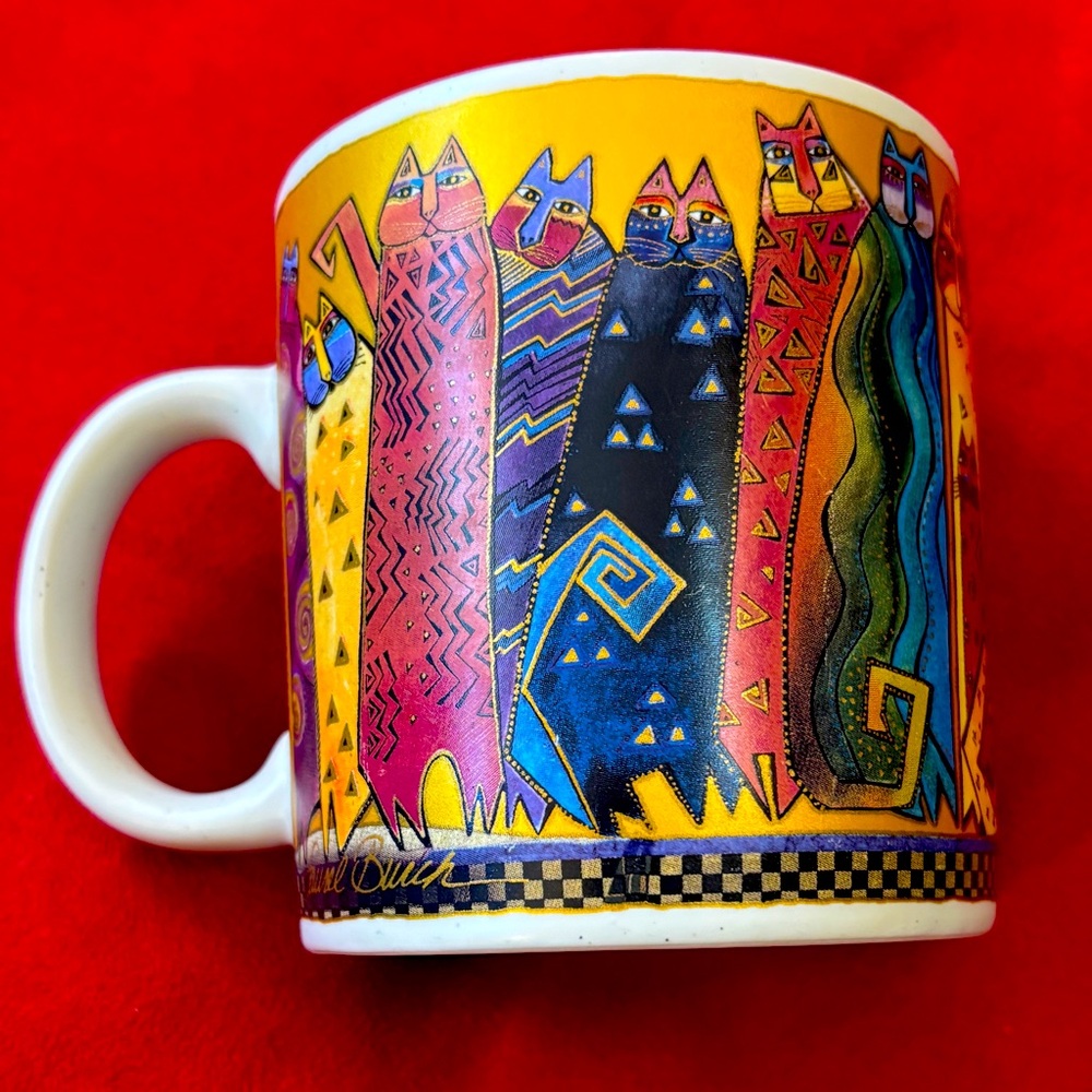 Laurel Burch Vibrant Cat Ceramic Mug Y2K